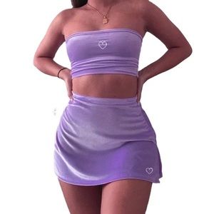 Velour Velvet 2 Piece Crop Top & Skirt Set S-2X PLUS SIZE AVAILABLE